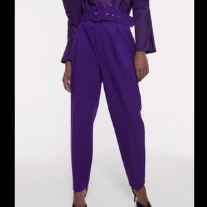 Zara Blogger Favourite purple ultra high rise belted trousers